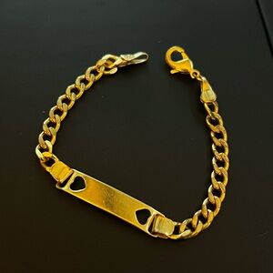 18k Gold Filled Curb Link Chain Hollow Heart Engravable Child’s Baby Bracelet